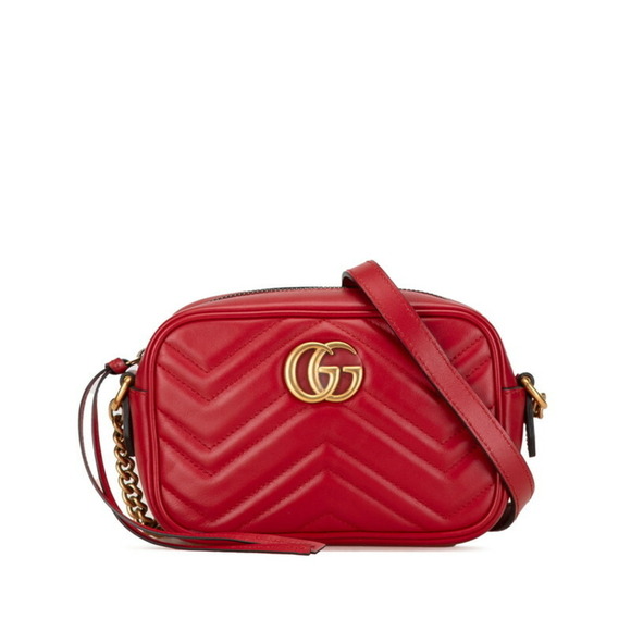 GUCCI Red Leather GG Marmont Shoulder Bag - Picture 1 of 8